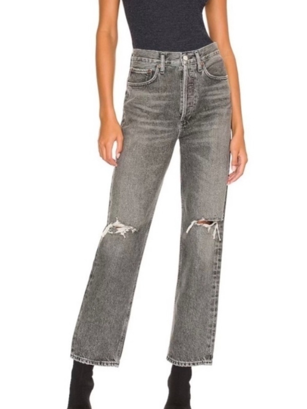AGOLDE 90's Mid Rise Loose in Outline Jeans Denim Faded Grey Black 22